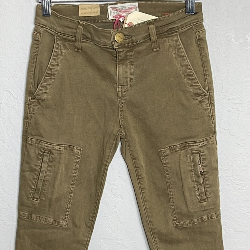 Current/Elliott Flat Pocket Cargo Pants 26 Vintage Army Green Skinny Zip Ankle - Picture 3 of 14